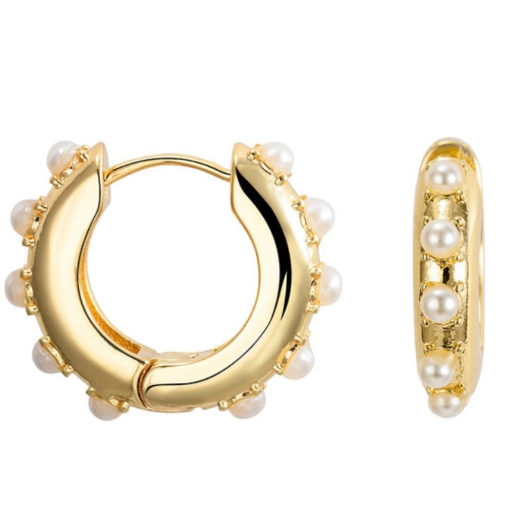 Pearl hoop earrings with boho pearl ear cuff